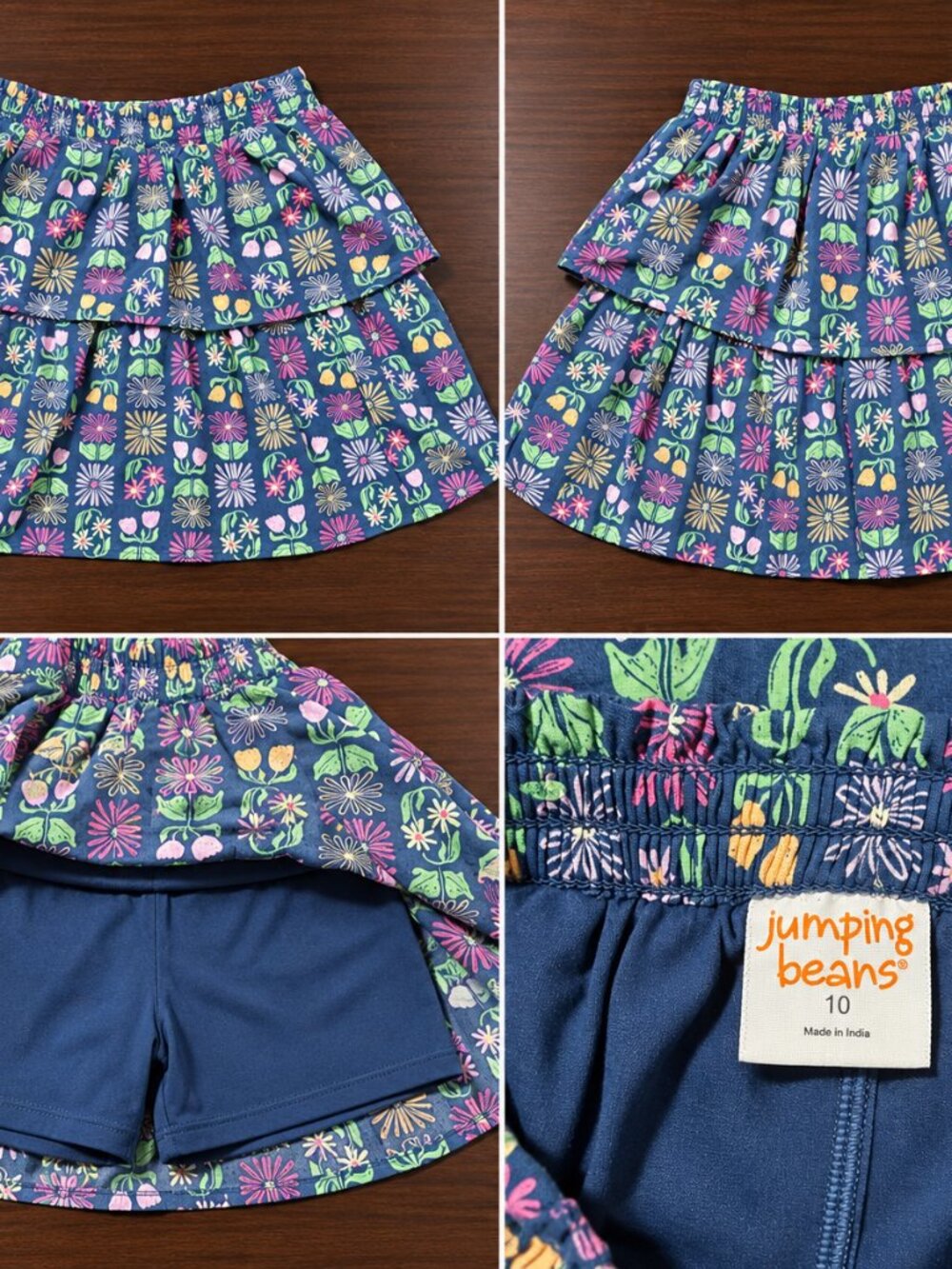 Jumping Beans Girls Size 10 Floral Tiered Skort Navy Blue